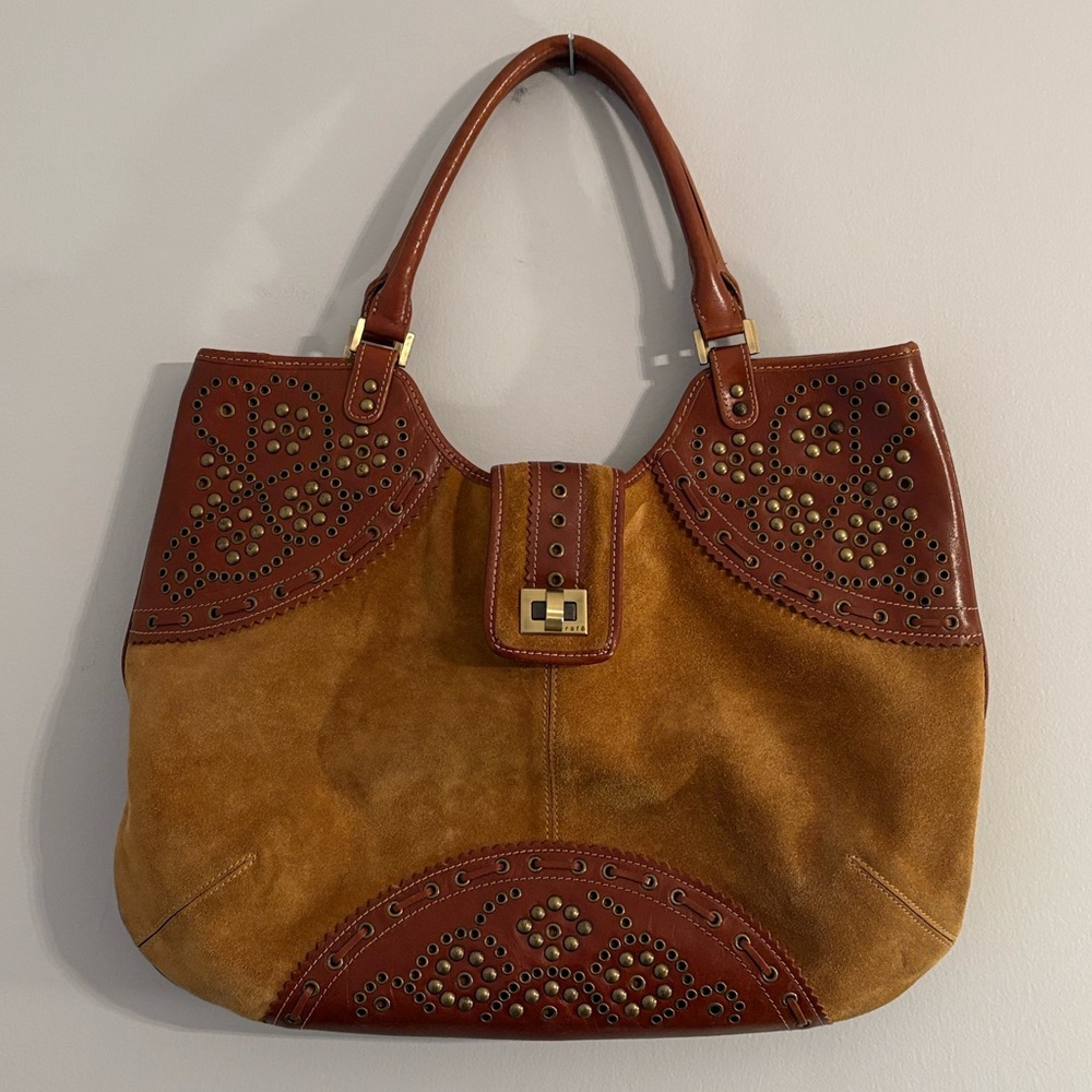 Rafe Suede purse satchel shoulder bag, suede & leather, brown, Mint Condtion